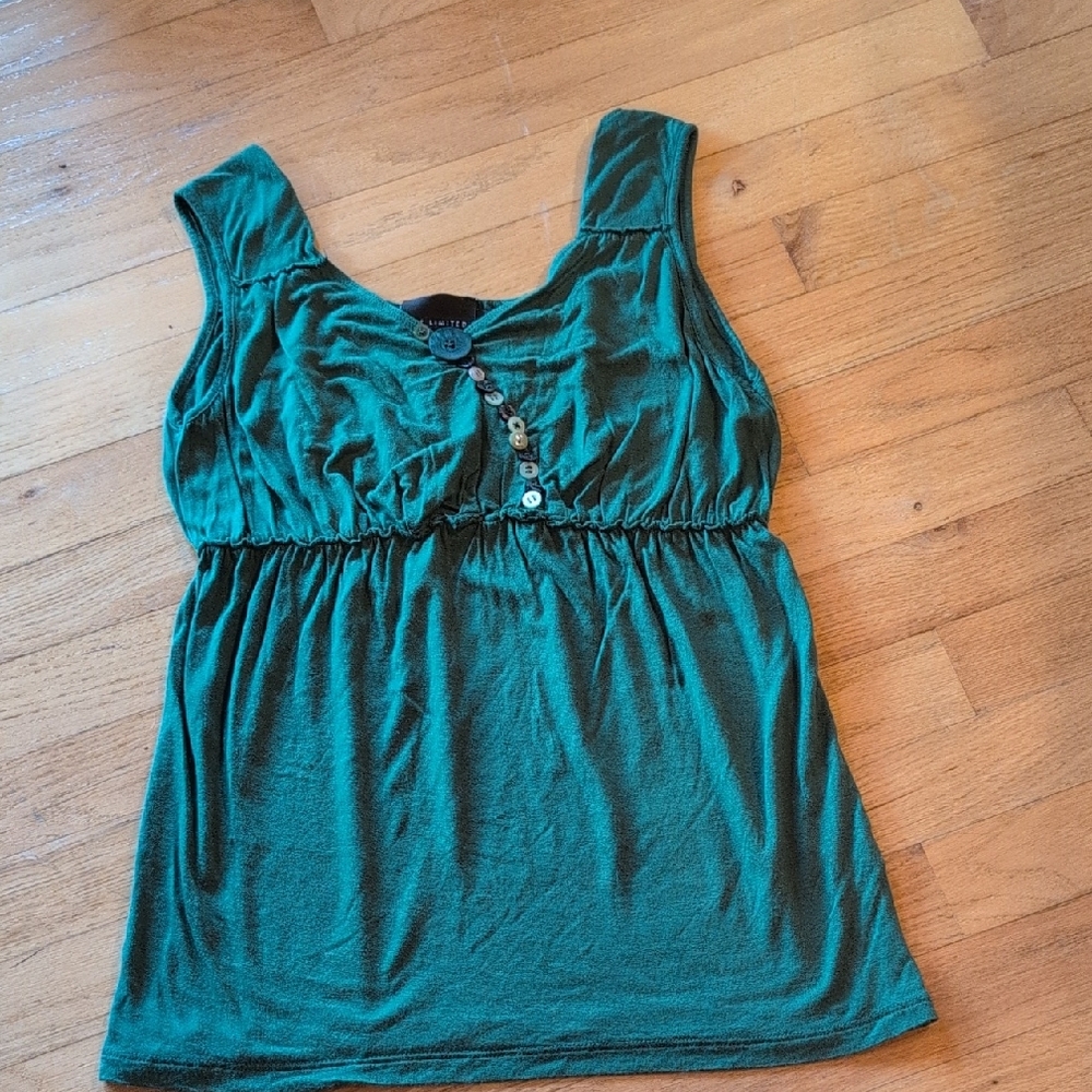 The Limited Green Short Sleeve Top with Button Detail